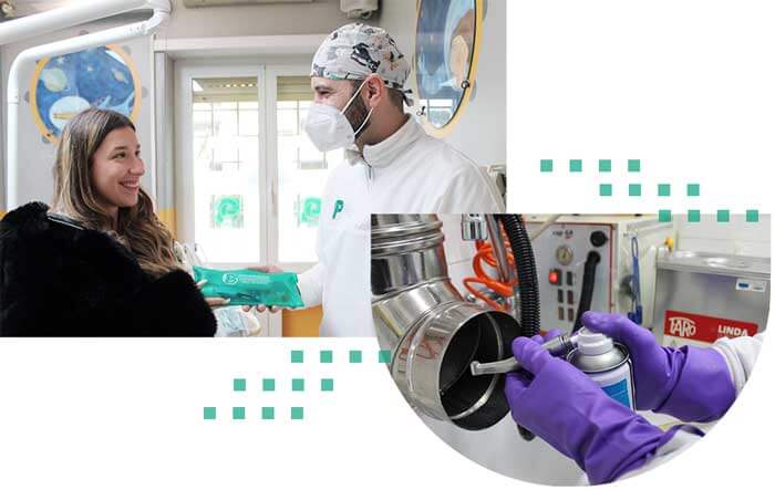 Sterilizzazione di uno strumento e paziente sorridente